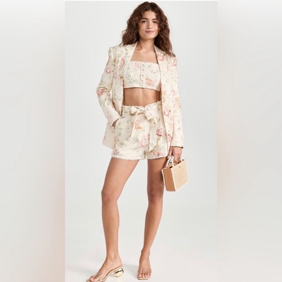 Caroline Constas Pastel Linen Crop Two Piece Floral Feminine Set size Medium - Picture 4 of 17